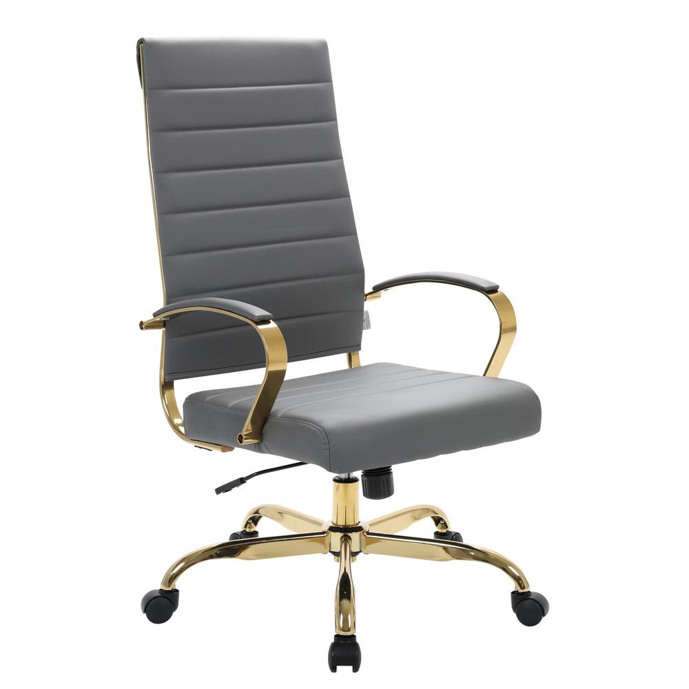 LeisureMod Benmar High-Back Leather Office Chair With Gold Frame BOTG19GRL. Picture 1