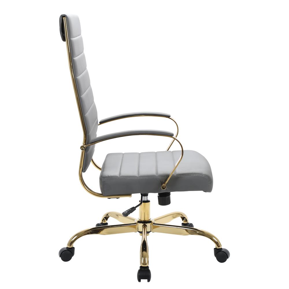 LeisureMod Benmar High-Back Leather Office Chair With Gold Frame BOTG19GRL. Picture 3