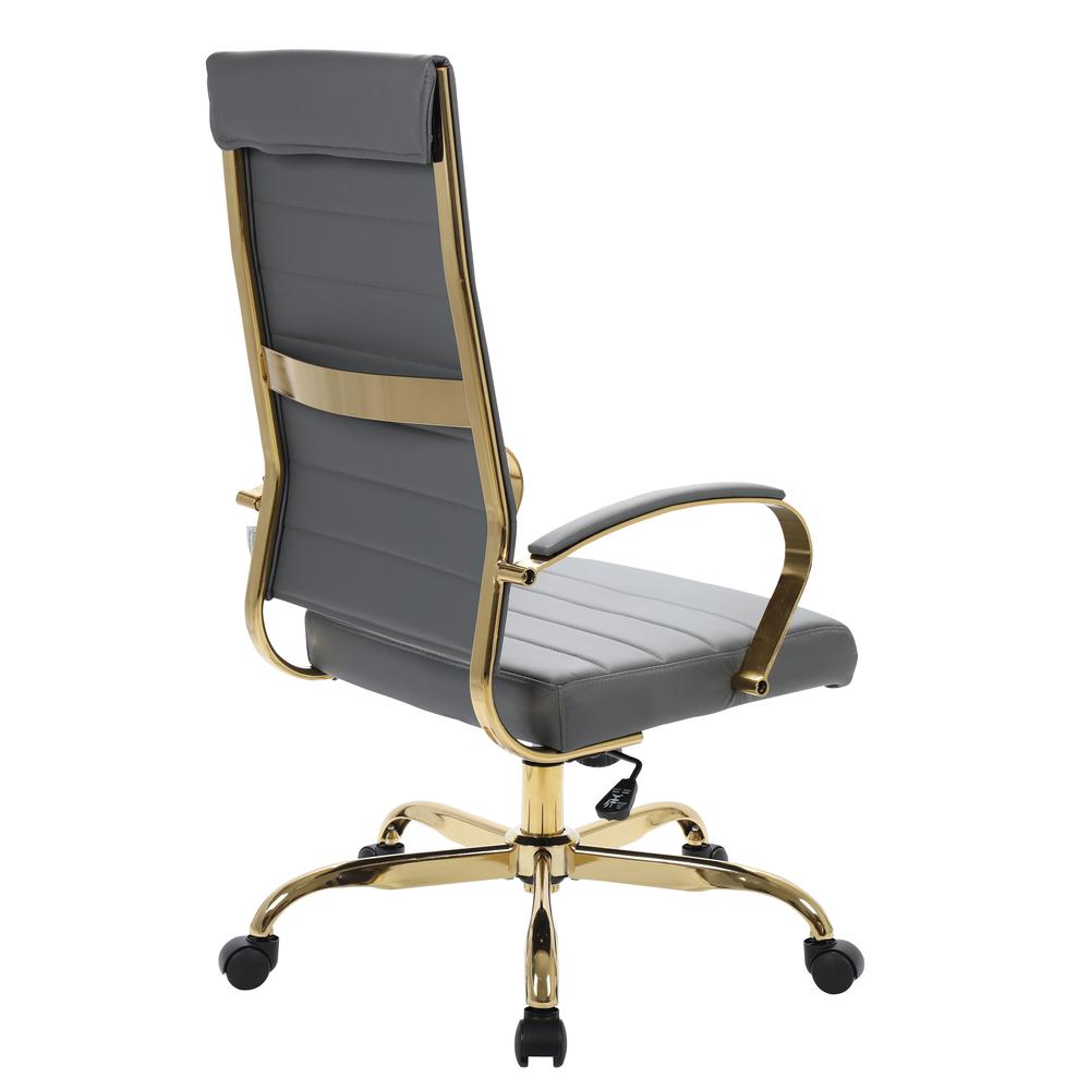 LeisureMod Benmar High-Back Leather Office Chair With Gold Frame BOTG19GRL. Picture 4