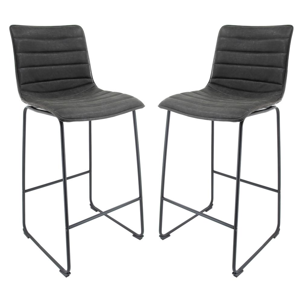 Leather Bar Stool With Black Iron Base & Footrest Set of 2. Picture 1