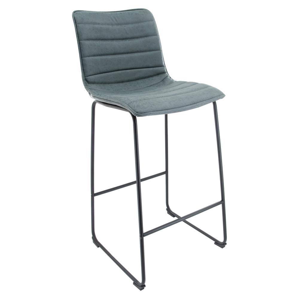 LeisureMod Brooklyn 29.9" Modern Leather Bar Stool With Black Iron Base & Footrest Peacock Blue. Picture 1