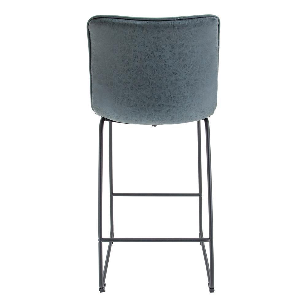 LeisureMod Brooklyn 29.9" Modern Leather Bar Stool With Black Iron Base & Footrest Peacock Blue. Picture 4