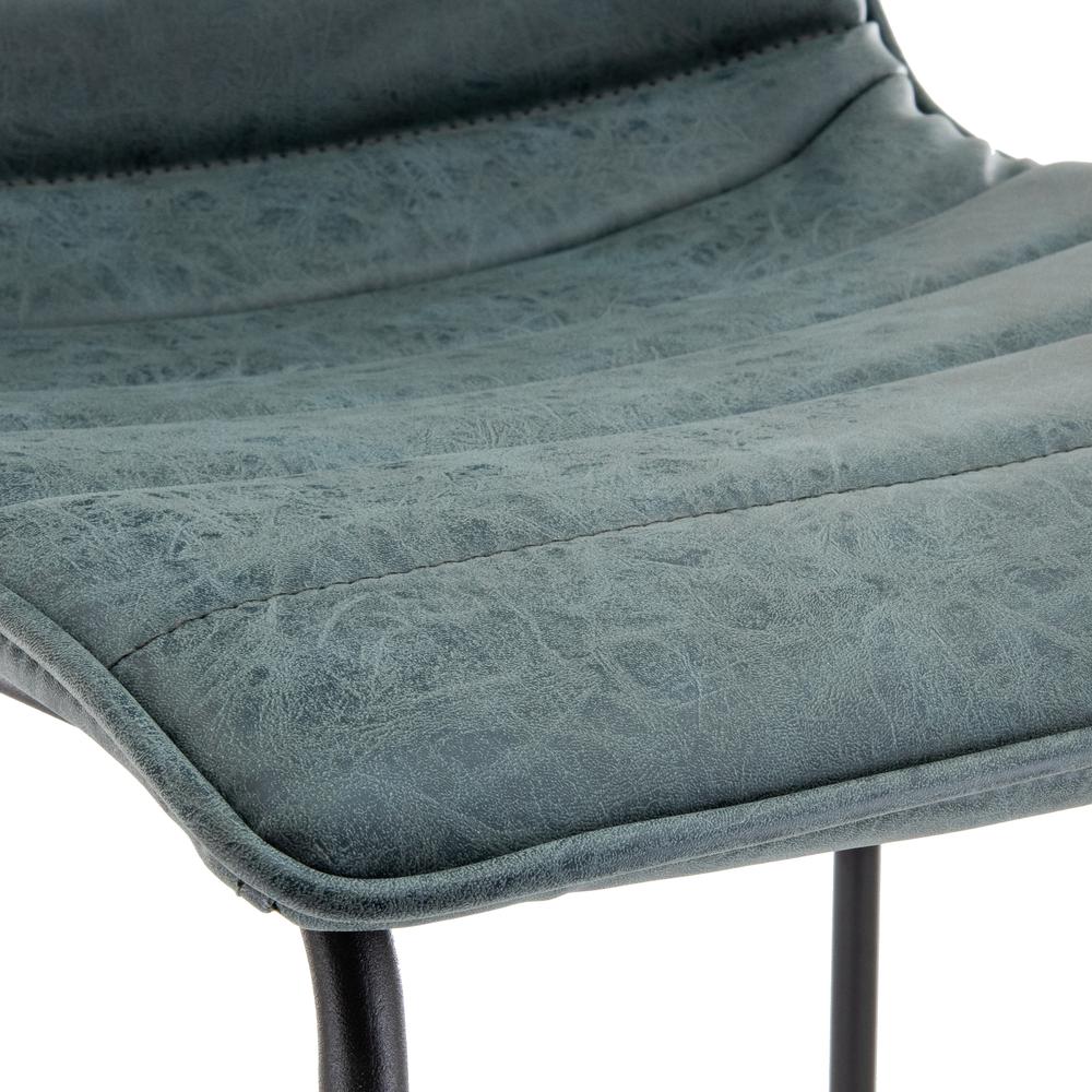 LeisureMod Brooklyn 29.9" Modern Leather Bar Stool With Black Iron Base & Footrest Peacock Blue. Picture 7