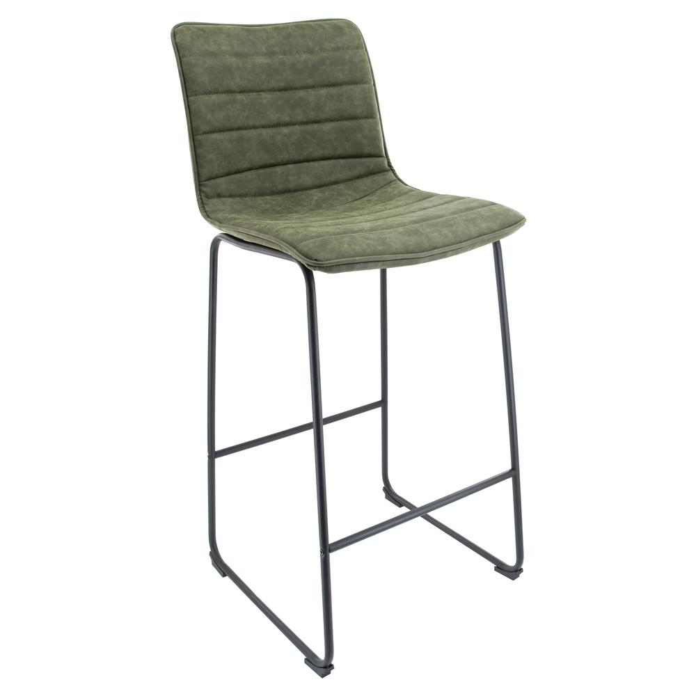 LeisureMod Brooklyn 29.9" Modern Leather Bar Stool With Black Iron Base & Footrest Olive Green. Picture 5