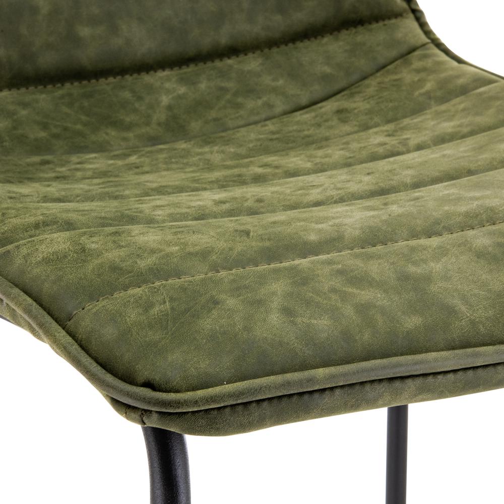 LeisureMod Brooklyn 29.9" Modern Leather Bar Stool With Black Iron Base & Footrest Olive Green. Picture 13