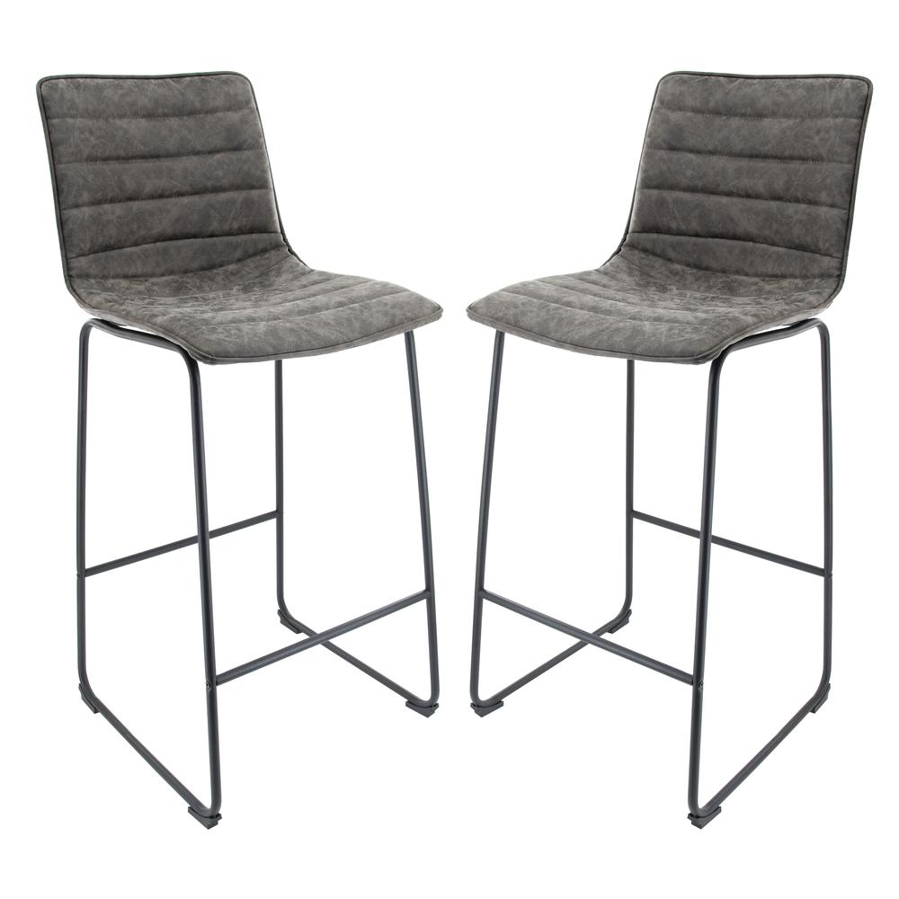 Leather Bar Stool With Black Iron Base & Footrest Set of 2. Picture 1