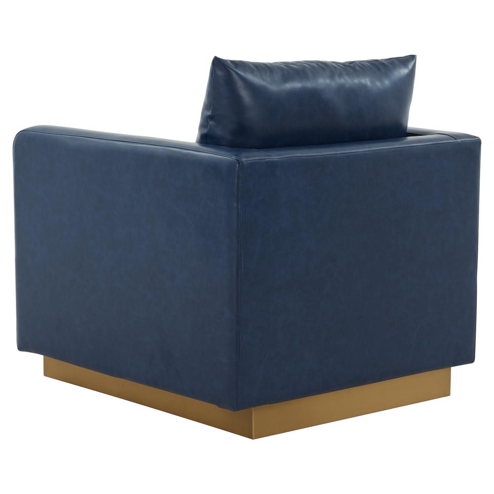 LeisureMod Nervo Leather Accent Armchair With Gold Frame, Navy Blue. Picture 5