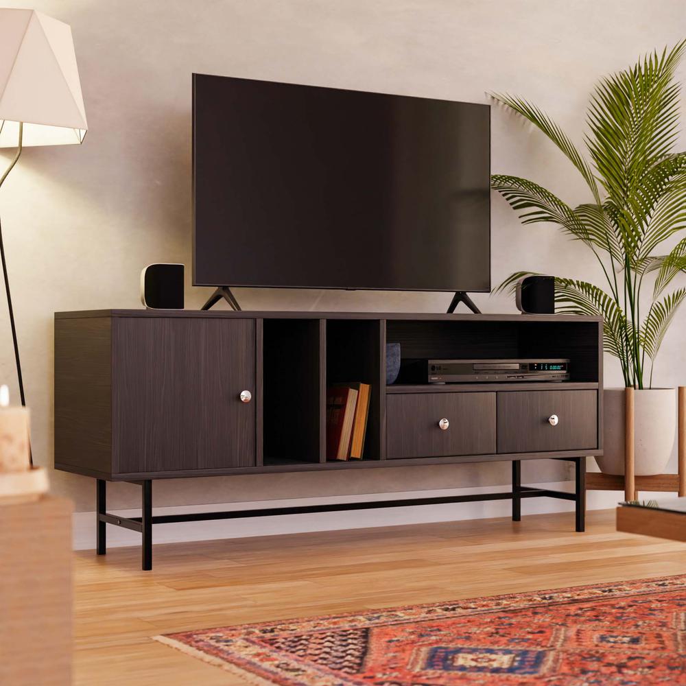 Rectangular TV Stand with Enclosed Storage and Powder Coated Iron Legs. Picture 5
