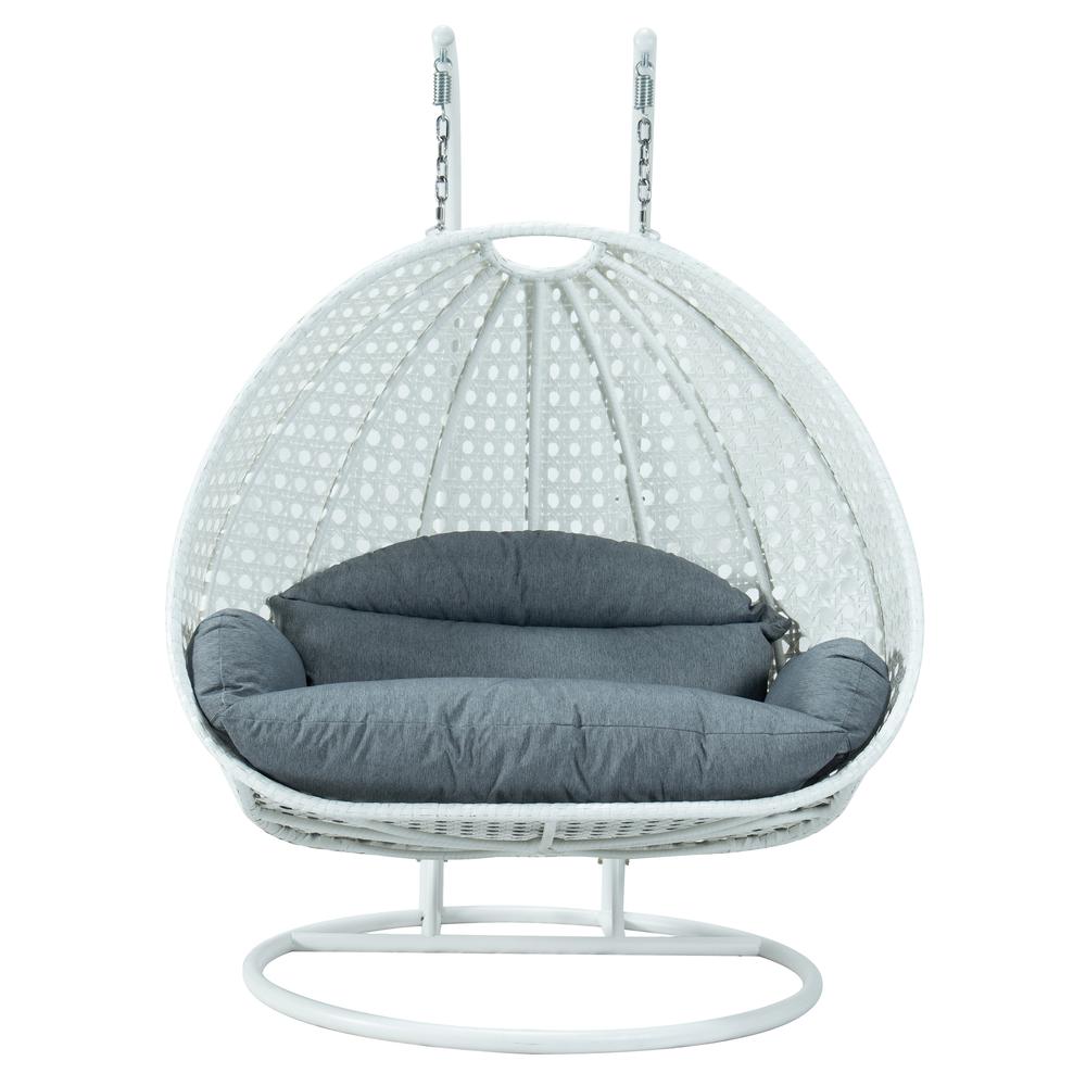 White Wicker Hanging 2 person Egg Swing Chair. Picture 1