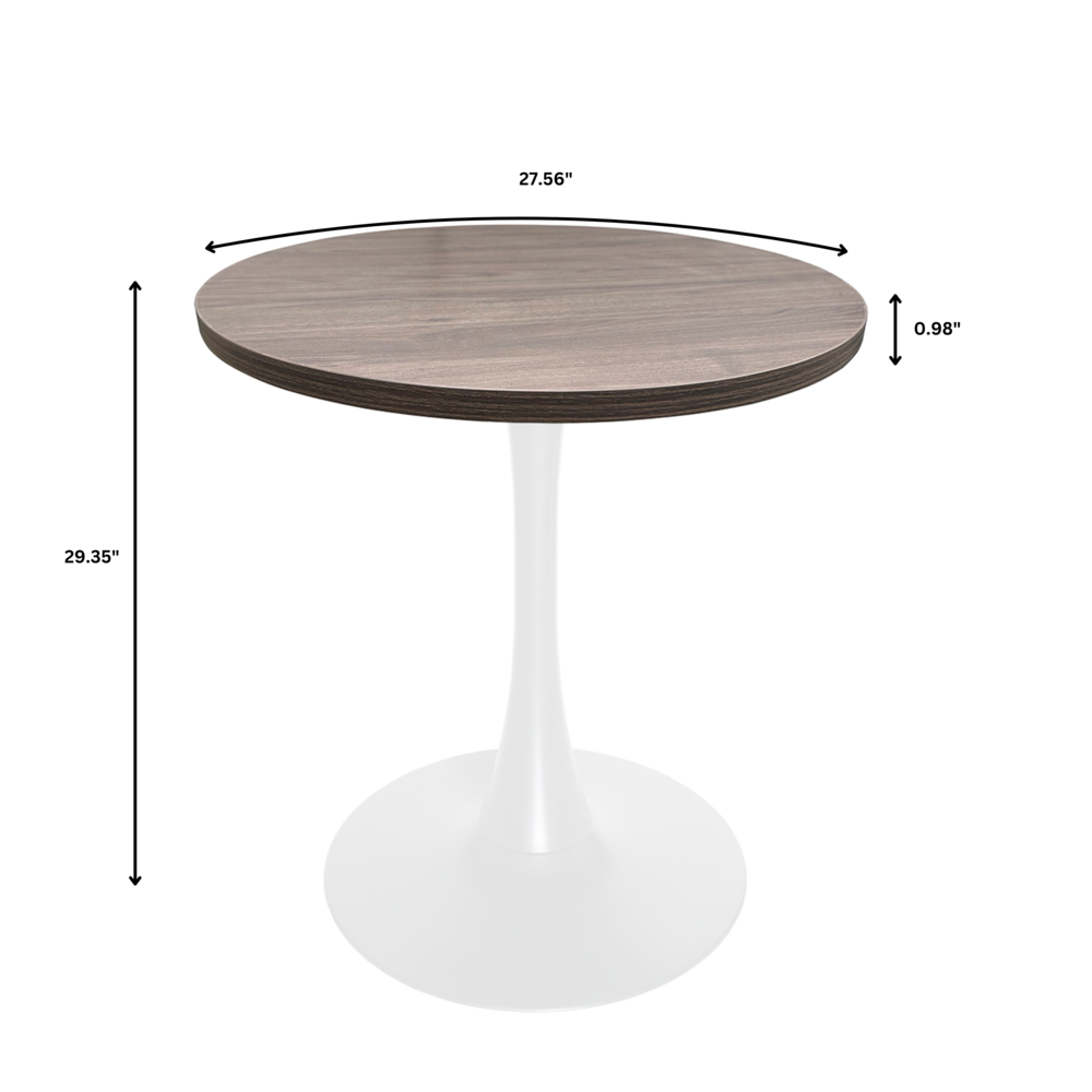Bristol Dining table, White Base with 27" Round Dark Walnut MDF top. Picture 2