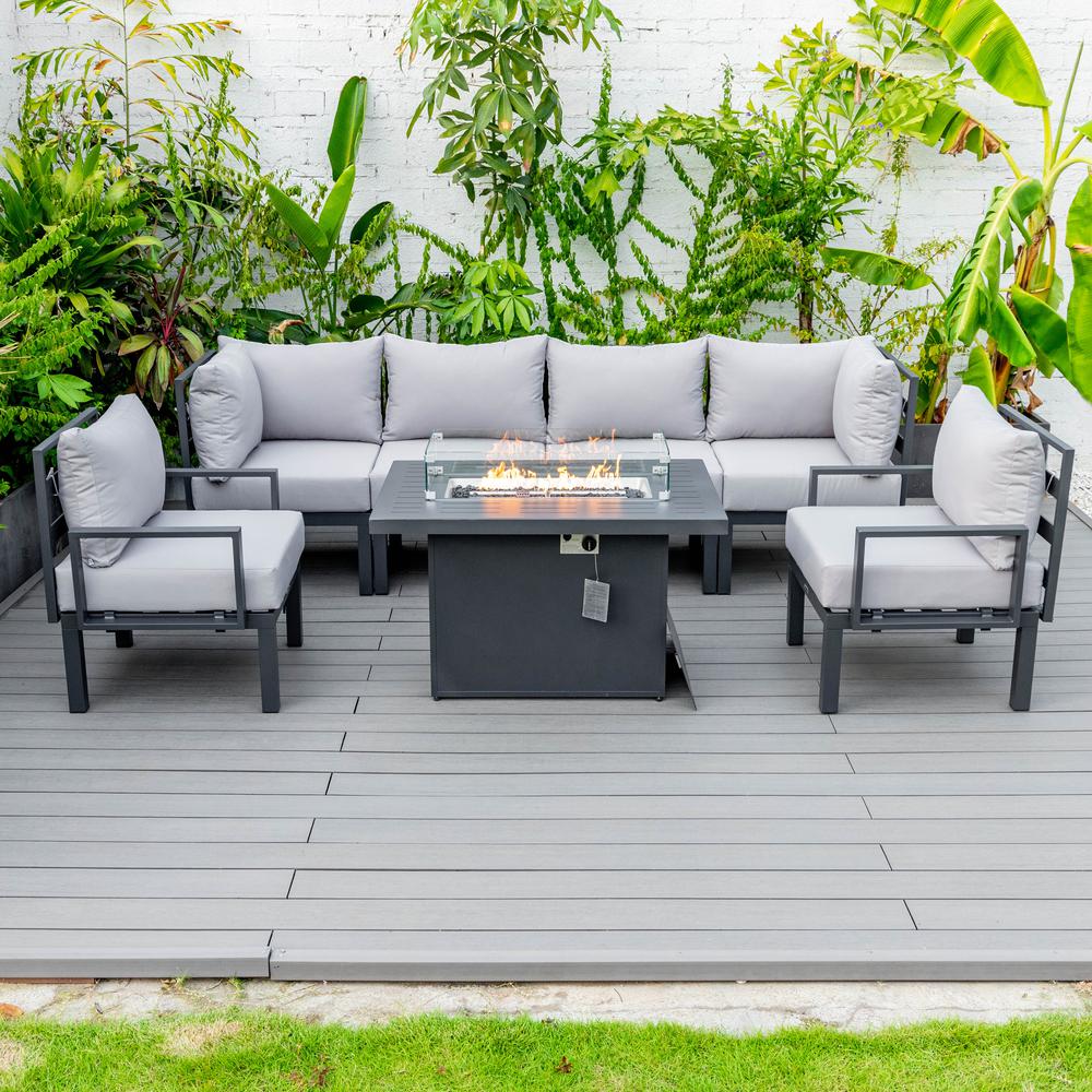 Chelsea 7-Piece Patio Sectional And Fire Pit Table Black Aluminum With Cushions. Picture 31