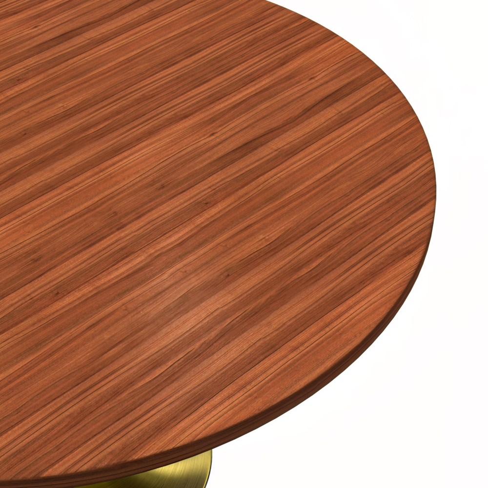 Verve 48" Round Dining Table, Brushed Gold Base with Cognac Brown MDF Top. Picture 6