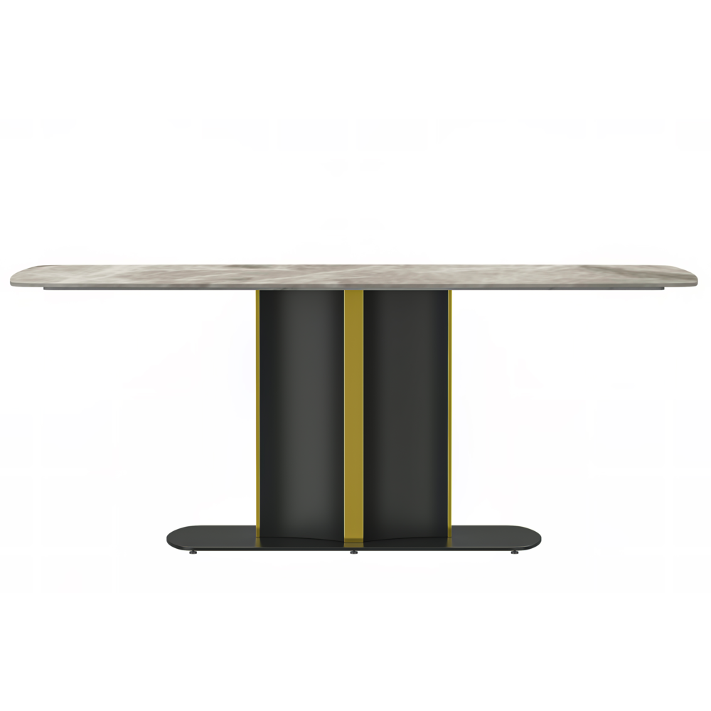 Modern Dining Table Black and Gold Base, With 55 Deep Grey Sintered Stone Top. Picture 3