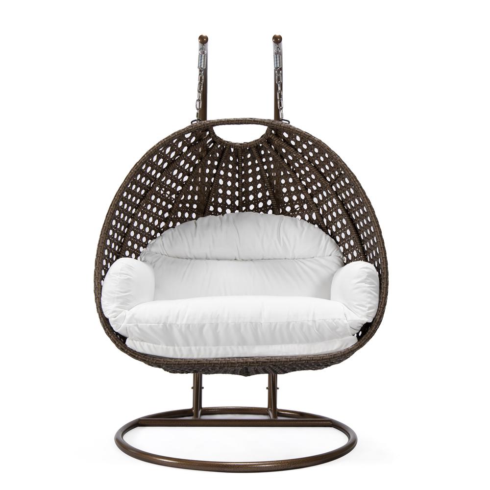 LeisureMod Wicker Hanging 2 person Egg Swing Chair , White. Picture 2