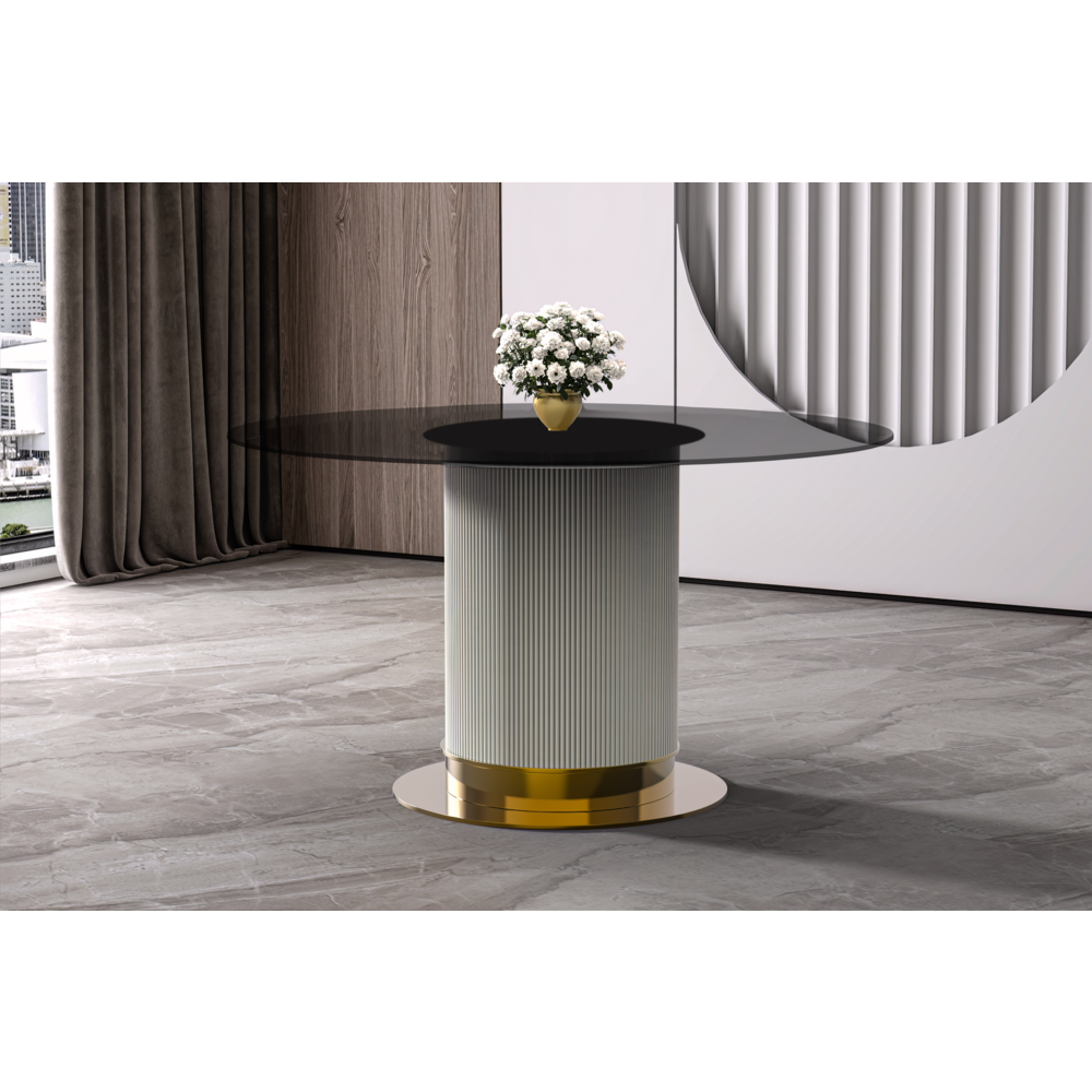 Jexis Series Round Dining Table White\Gold Base with 60 Round Clear Glass Top. Picture 5