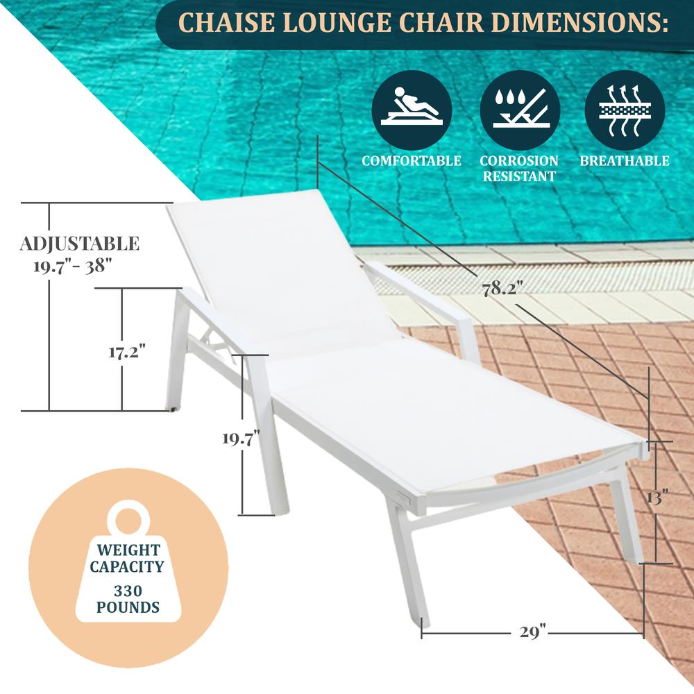 White Aluminum Outdoor Patio Chaise Lounge Chair With Arms. Picture 26