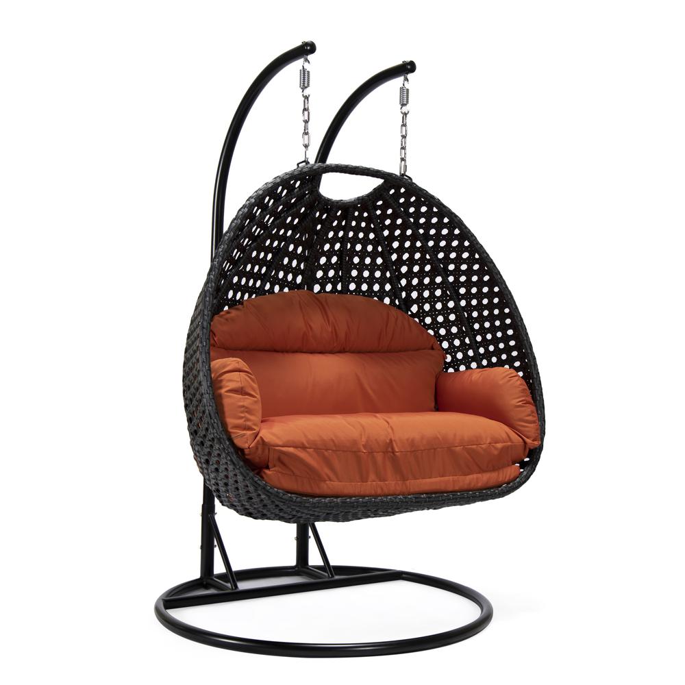 LeisureMod MendozaWicker Hanging 2 person Egg Swing Chair in Orange. The main picture.