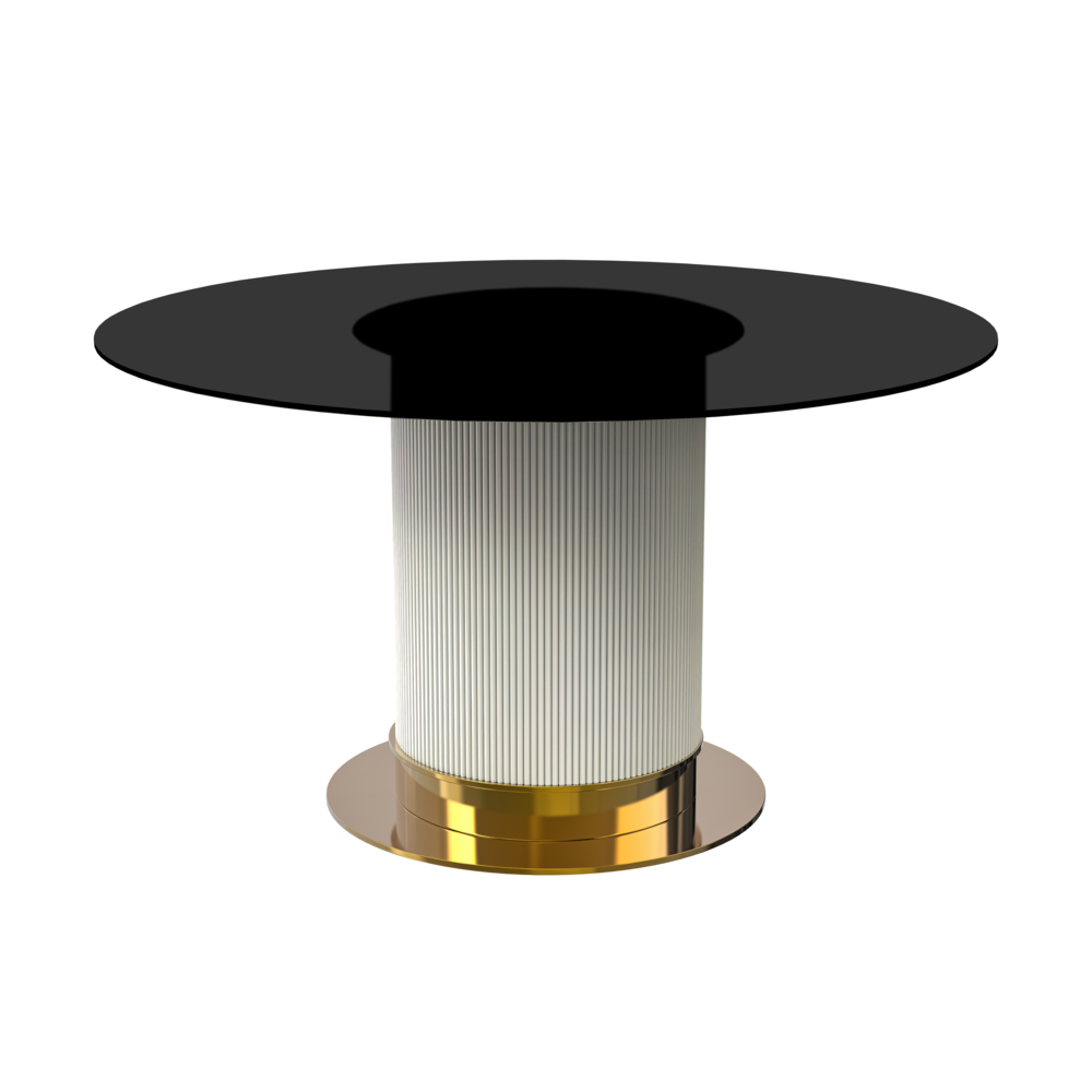 Jexis Series Round Dining Table White\Gold Base with 60 Round BLack Glass Top. Picture 1