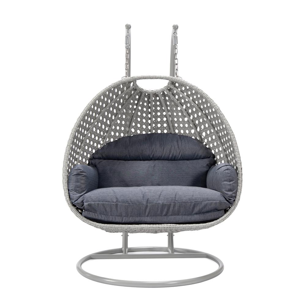 LeisureMod Wicker Hanging 2 person Egg Swing Chair in Charcoal Blue. Picture 2