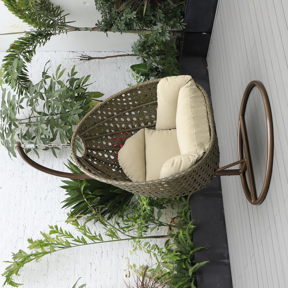 Beige Wicker Hanging Egg Swing Chair. Picture 4