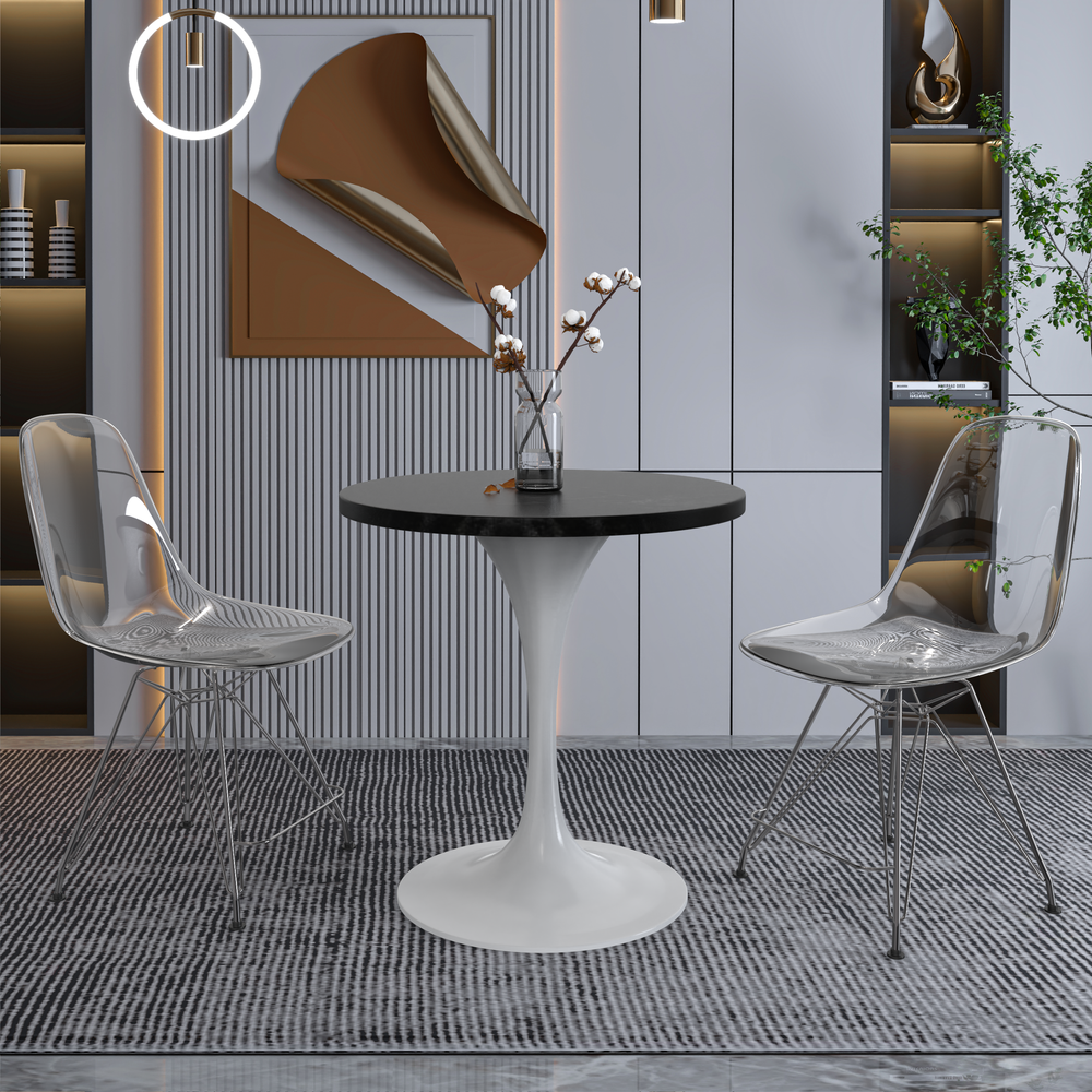 Verve 27 Round Dining Table, White Base with Black MDF Top. Picture 7