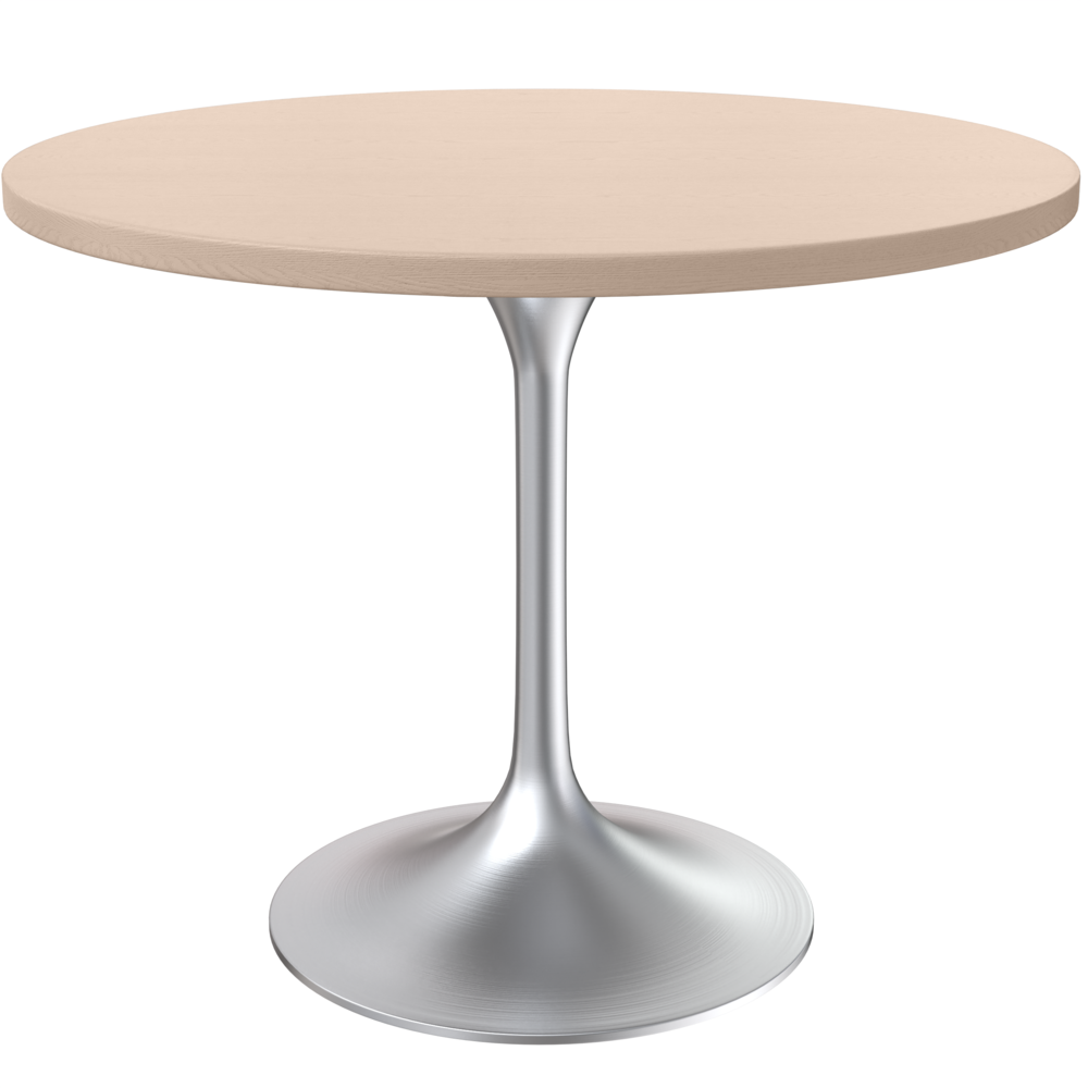 36" Round Dining Table, Brushed Chrome Base with Light Natural Wood MDF Top. Picture 1