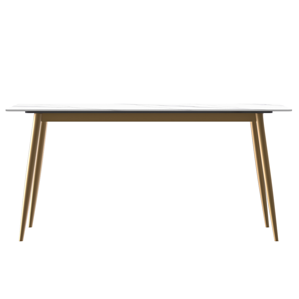 Modern Dining Table Brushed Gold Base, With 71 White Sintered Stone Top. Picture 3