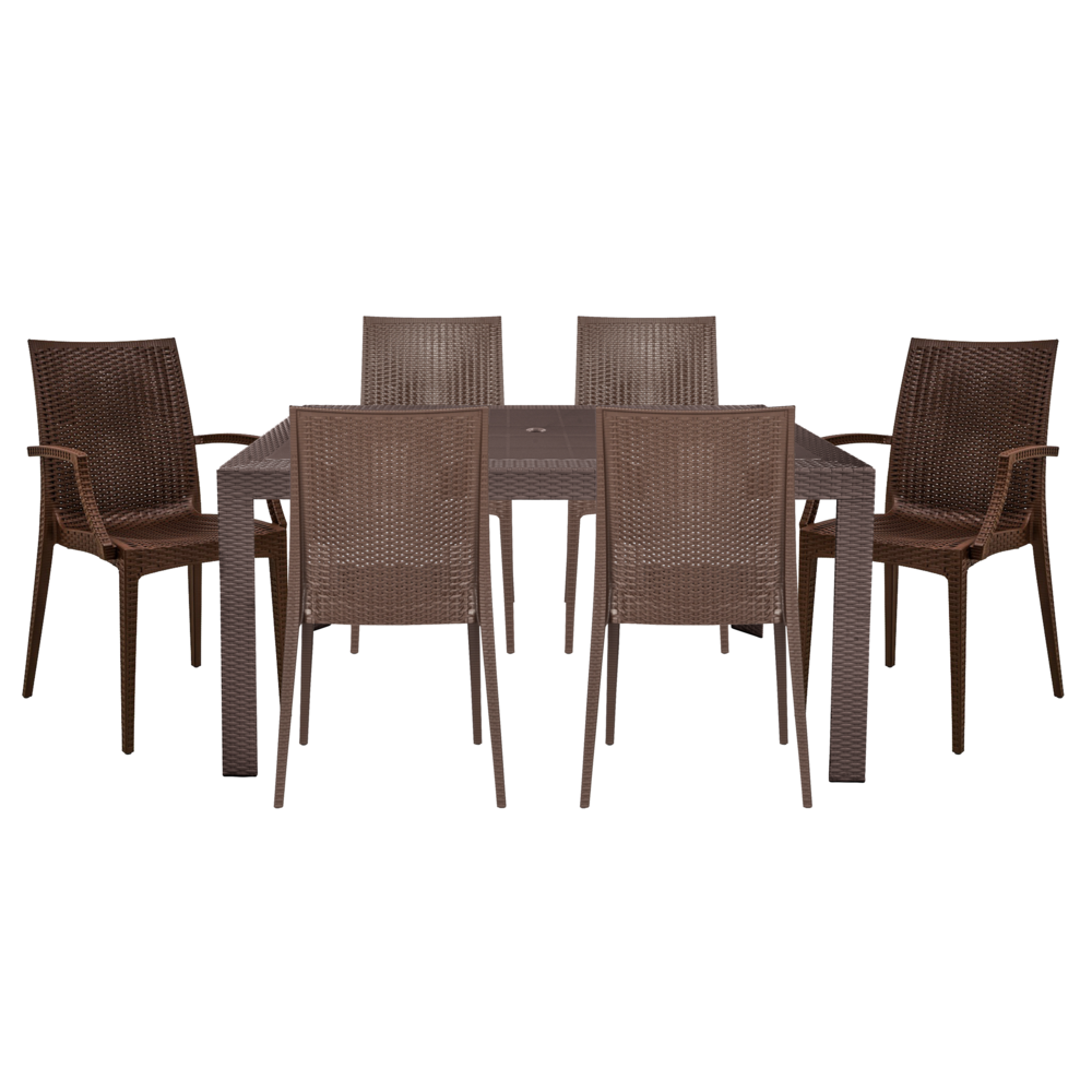 Mace Mid-Century 7-Piece Rectangular Outdoor Dining Set with 4 Side Chairs. Picture 1