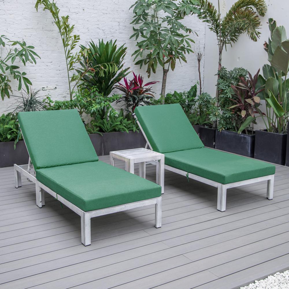 Outdoor Weathered Grey Chaise Lounge Chair Set of 2 With Side Table & Cushions. Picture 3