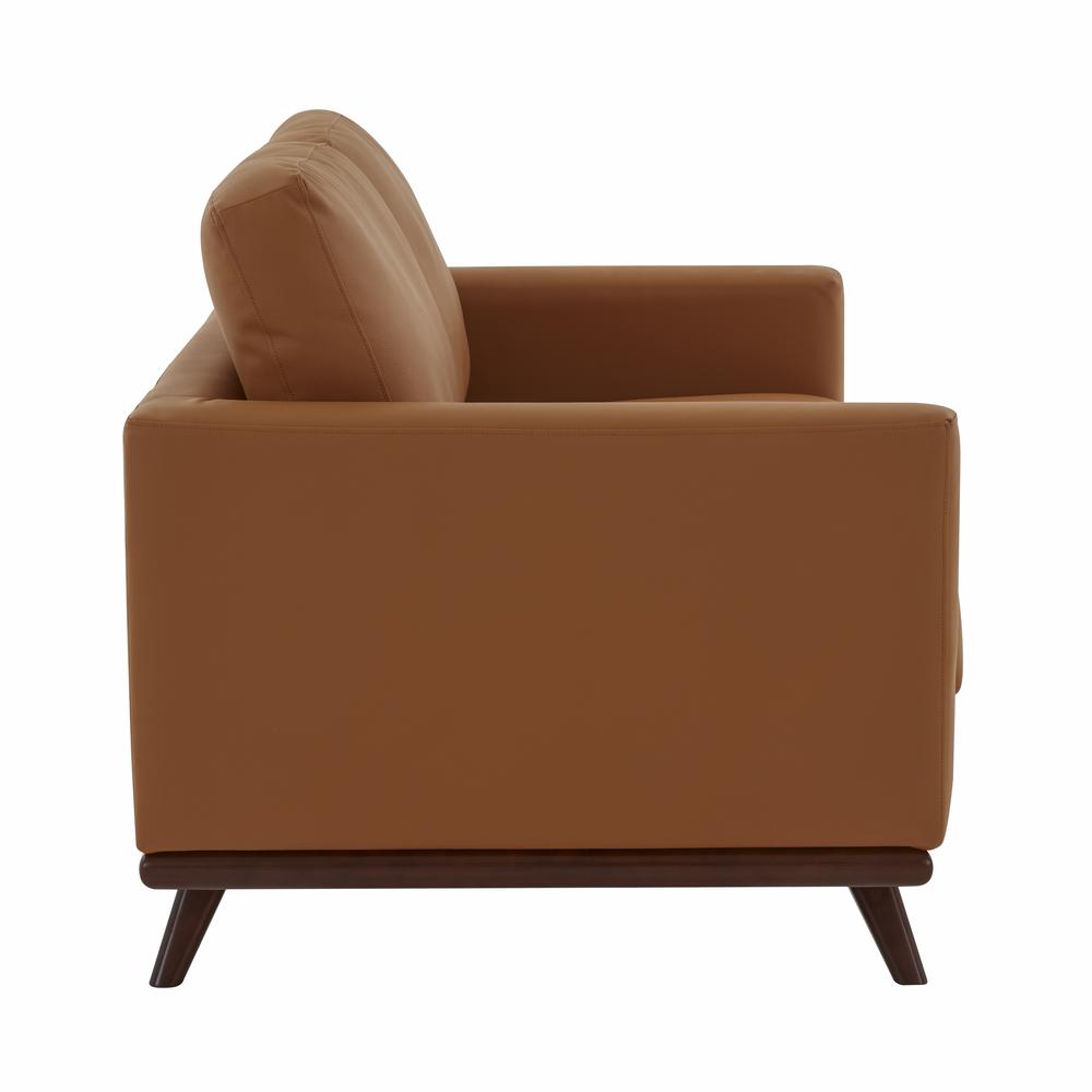 LeisureMod Chester Modern Leather Loveseat With Birch Wood Base, Cognac Tan. Picture 2