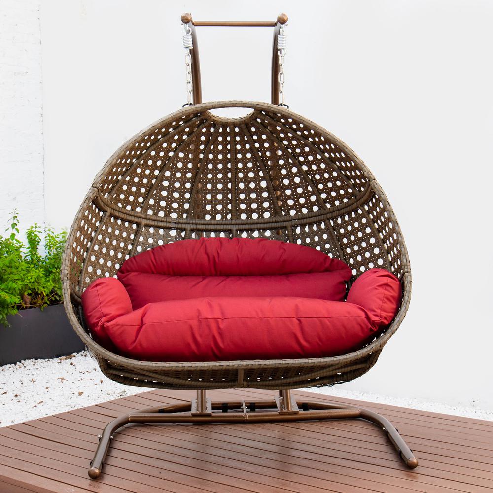 LeisureMod Wicker Hanging Double Egg Swing Chair  EKDBG-57DR. Picture 1