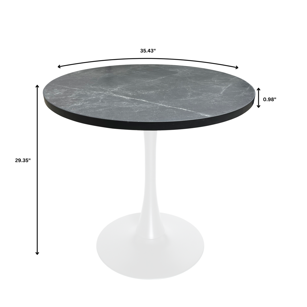 Bristol Dining table, White Base with 36" Round Marbleized Black MDF top. Picture 4