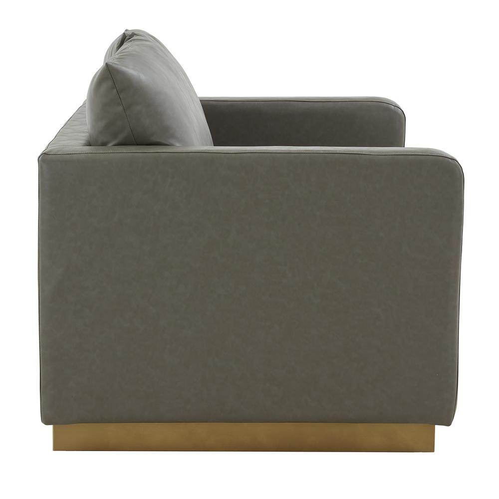LeisureMod Nervo Modern Mid-Century Upholstered Leather Loveseat with Gold Frame, Grey. Picture 4
