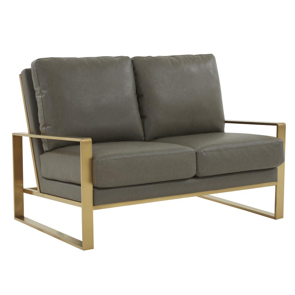 Jefferson - Leather Loveseat - Gold Frame - Grey. Picture 1