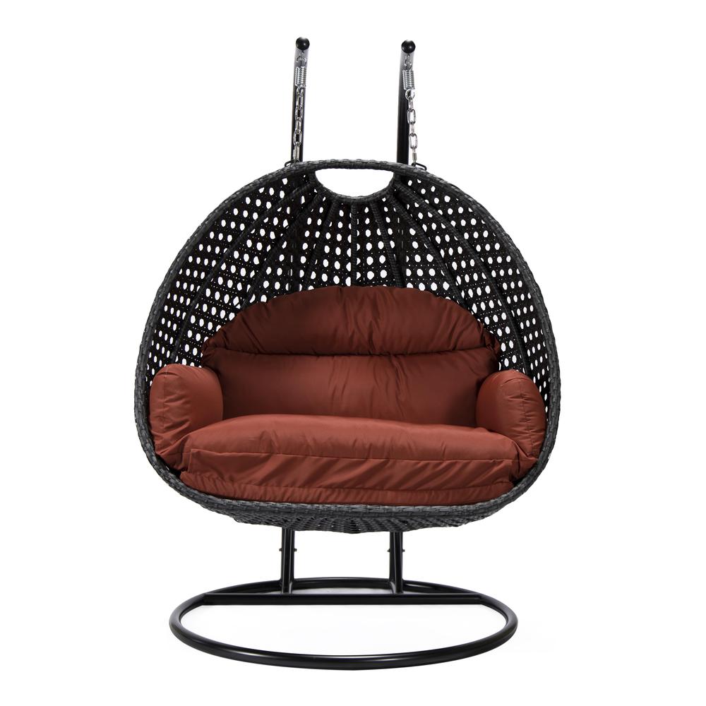 LeisureMod MendozaWicker Hanging 2 person Egg Swing Chair in Cherry. Picture 2