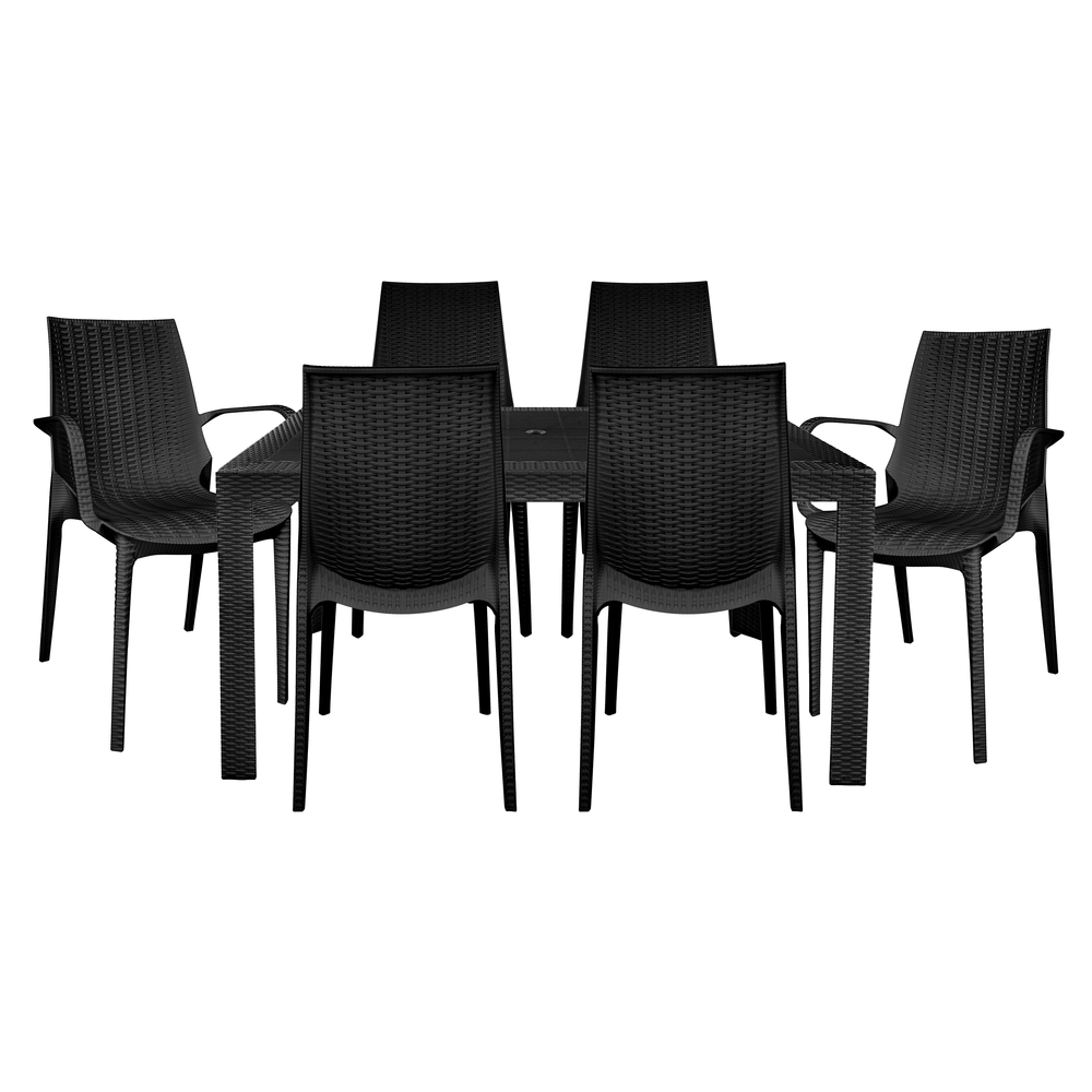 Kent Mid-Century 7-Piece Rectangular Outdoor Dining Set with 4 Side Chairs. Picture 8