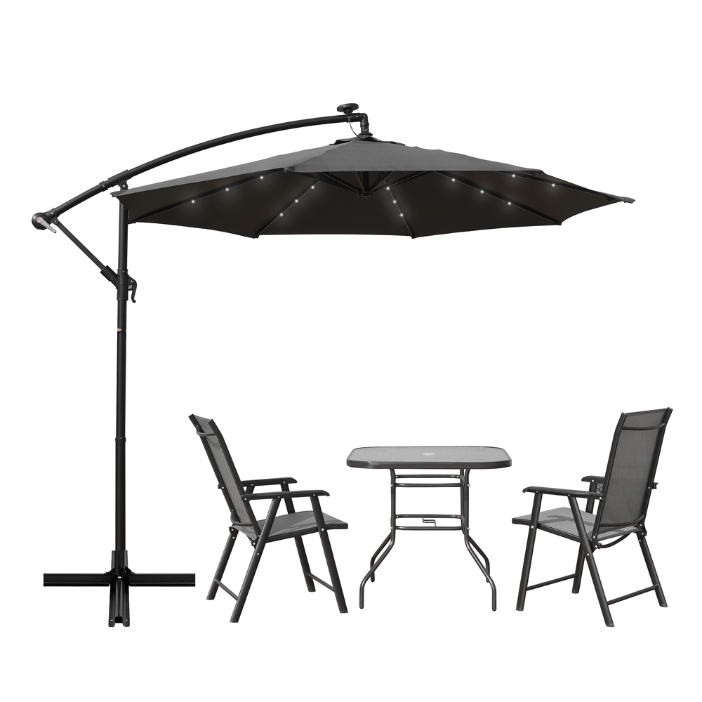 Outdoor 10 Ft Offset Cantilever Hanging Patio Umbrella With Solar Powered LED. Picture 9