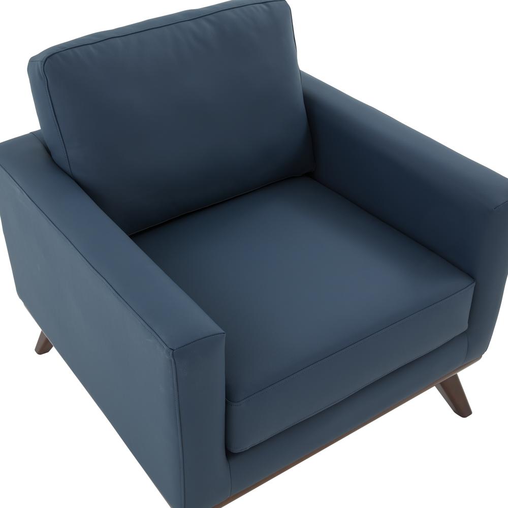LeisureMod Chester Modern Leather Accent Arm Chair With Birch Wood Base, Navy Blue. Picture 6