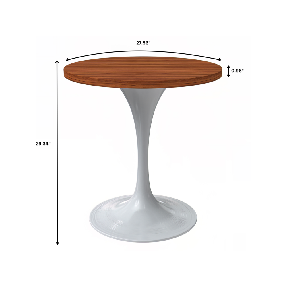 Verve 27 Round Dining Table, White Base with Cognac Brown MDF Top. Picture 6