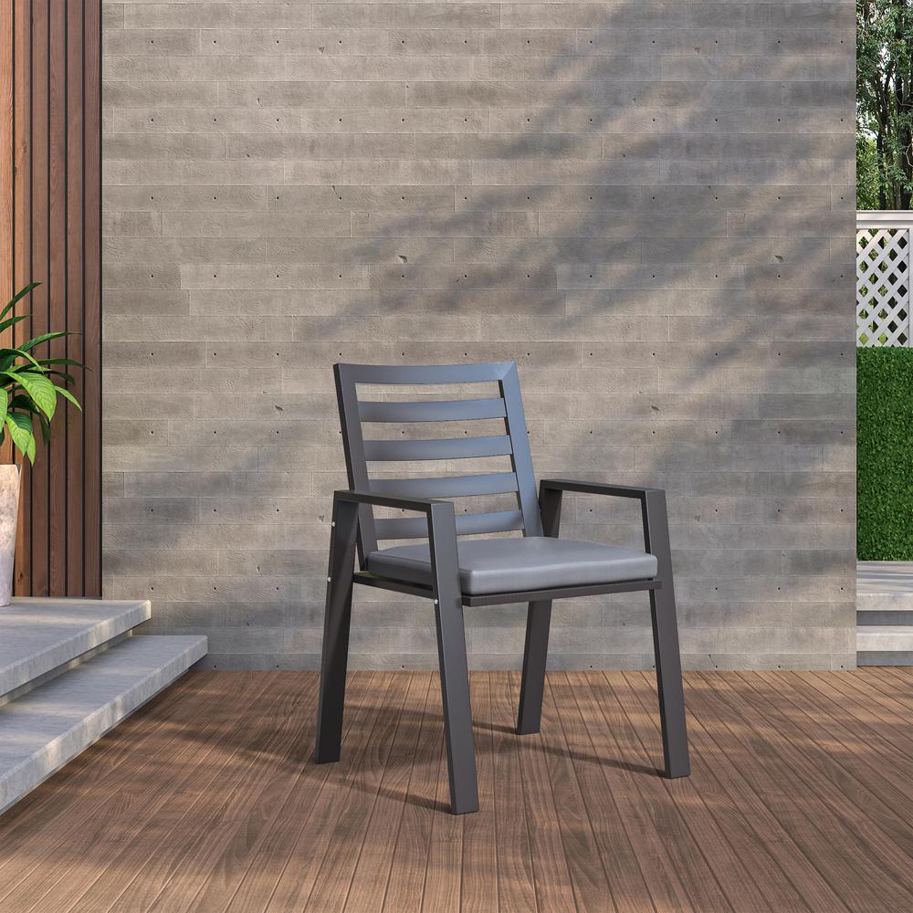 Patio Dining Armchair in Aluminum with Removable Cushions Set of 2. Picture 11