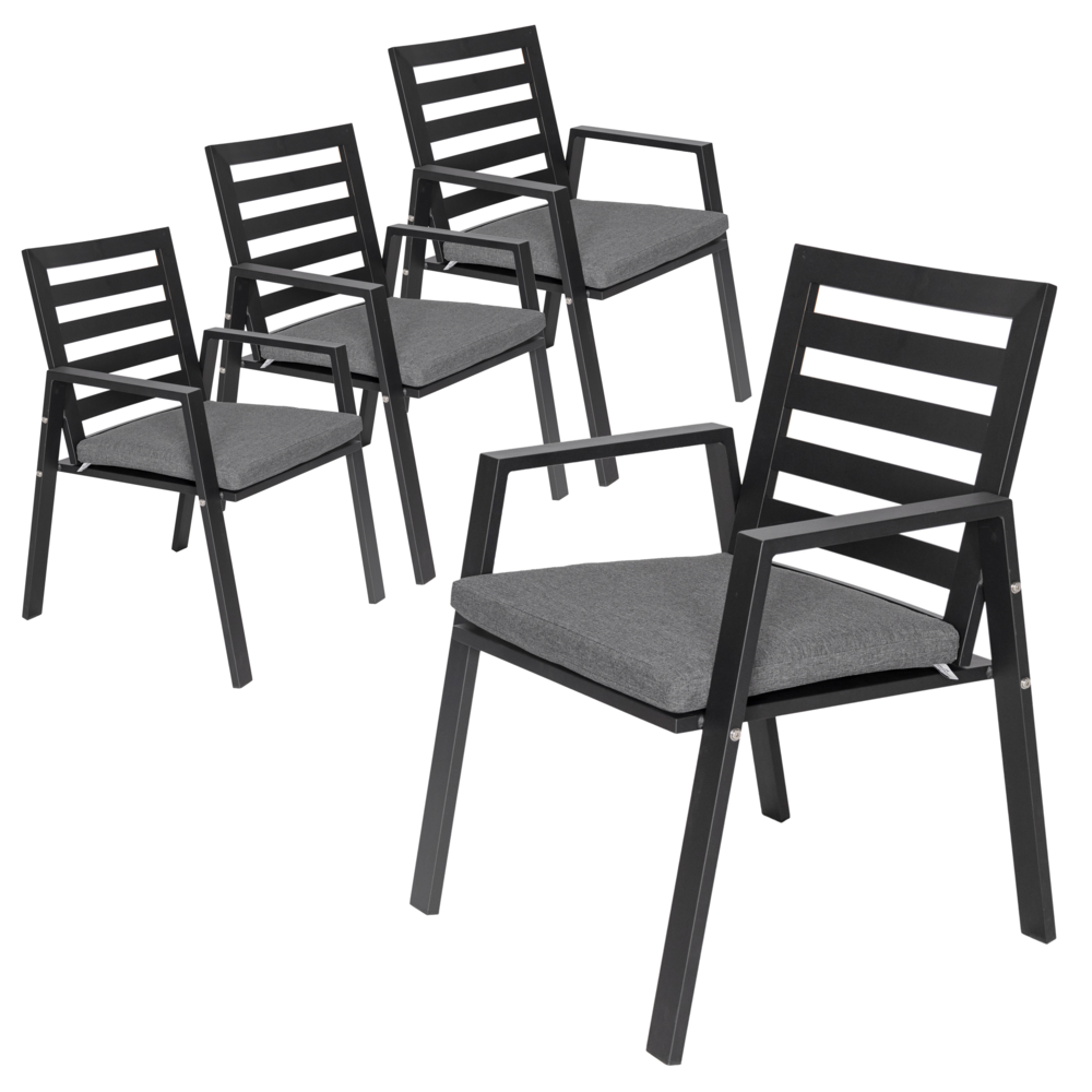 Patio Dining Armchair in Aluminum with Removable Cushions Set of 4. Picture 1