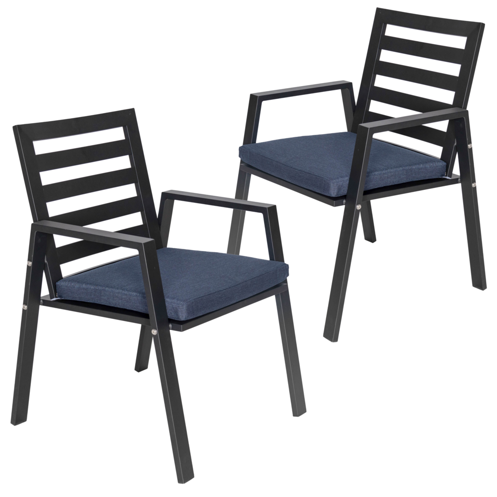 Patio Dining Armchair in Aluminum with Removable Cushions Set of 2. Picture 7