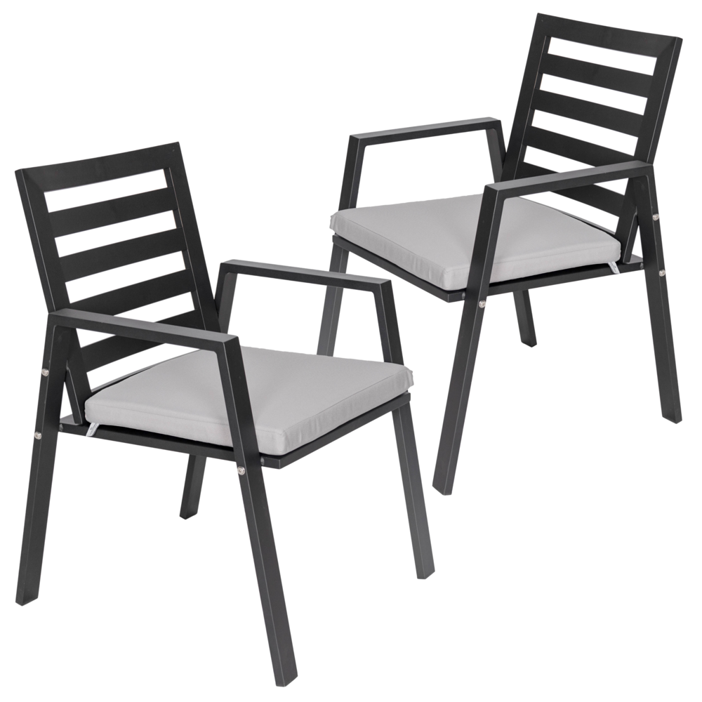 Patio Dining Armchair in Aluminum with Removable Cushions Set of 2. Picture 1