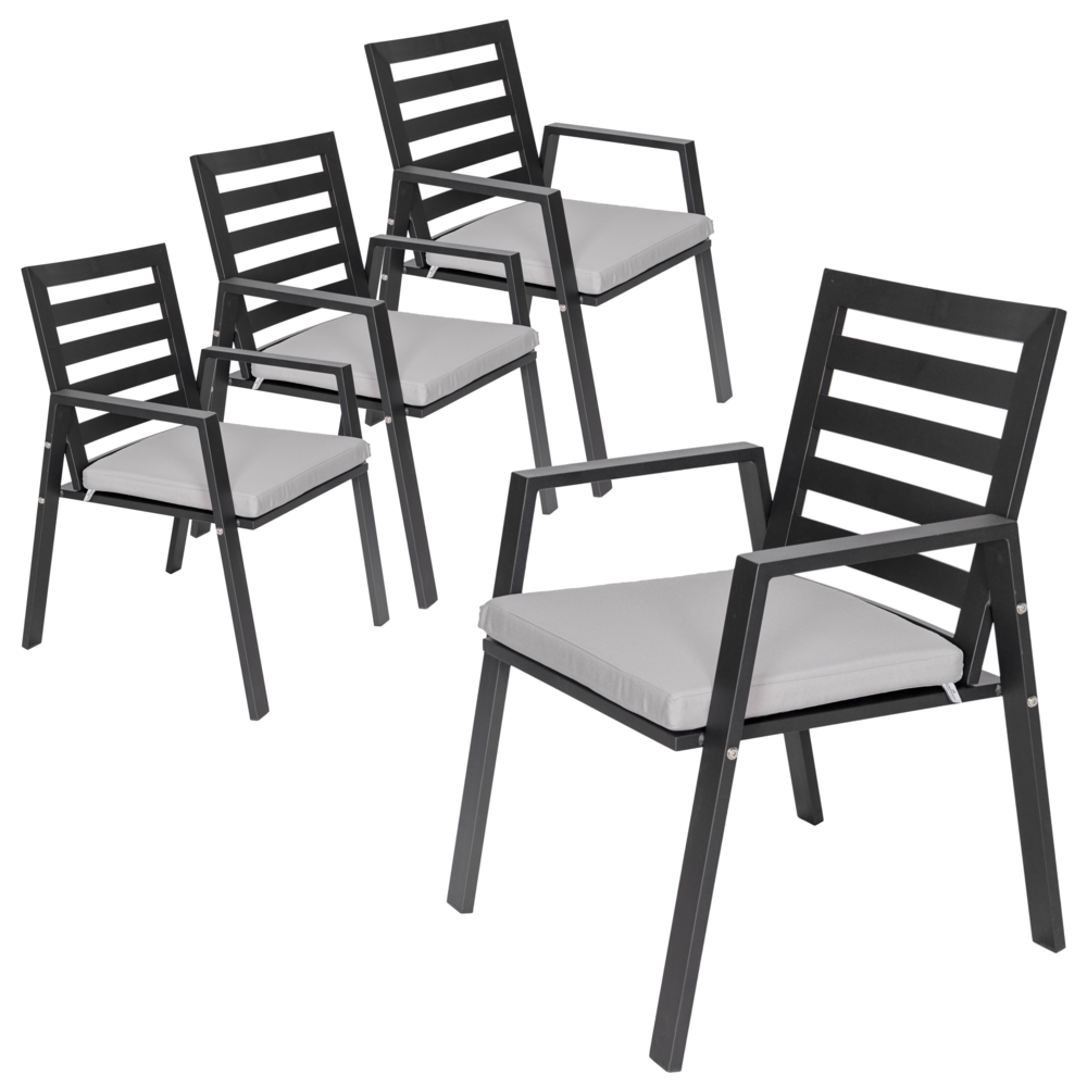 Patio Dining Armchair in Aluminum with Removable Cushions Set of 4. Picture 1