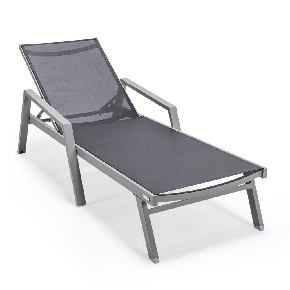 Marlin Patio Chaise Lounge Chair With Armrests in Grey Aluminum Frame, Set of 2. Picture 5