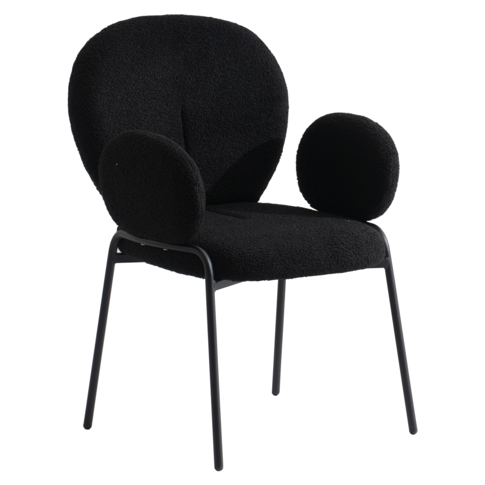 Celestial Series Boucle Dining Arm Chair, Black Frame with Black Fabric. Picture 1