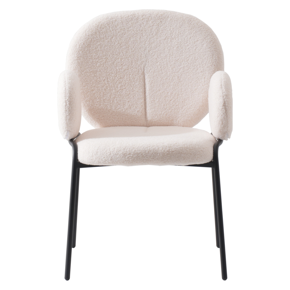 Celestial Series Boucle Dining Arm Chair, Black Frame with White Fabric. Picture 2