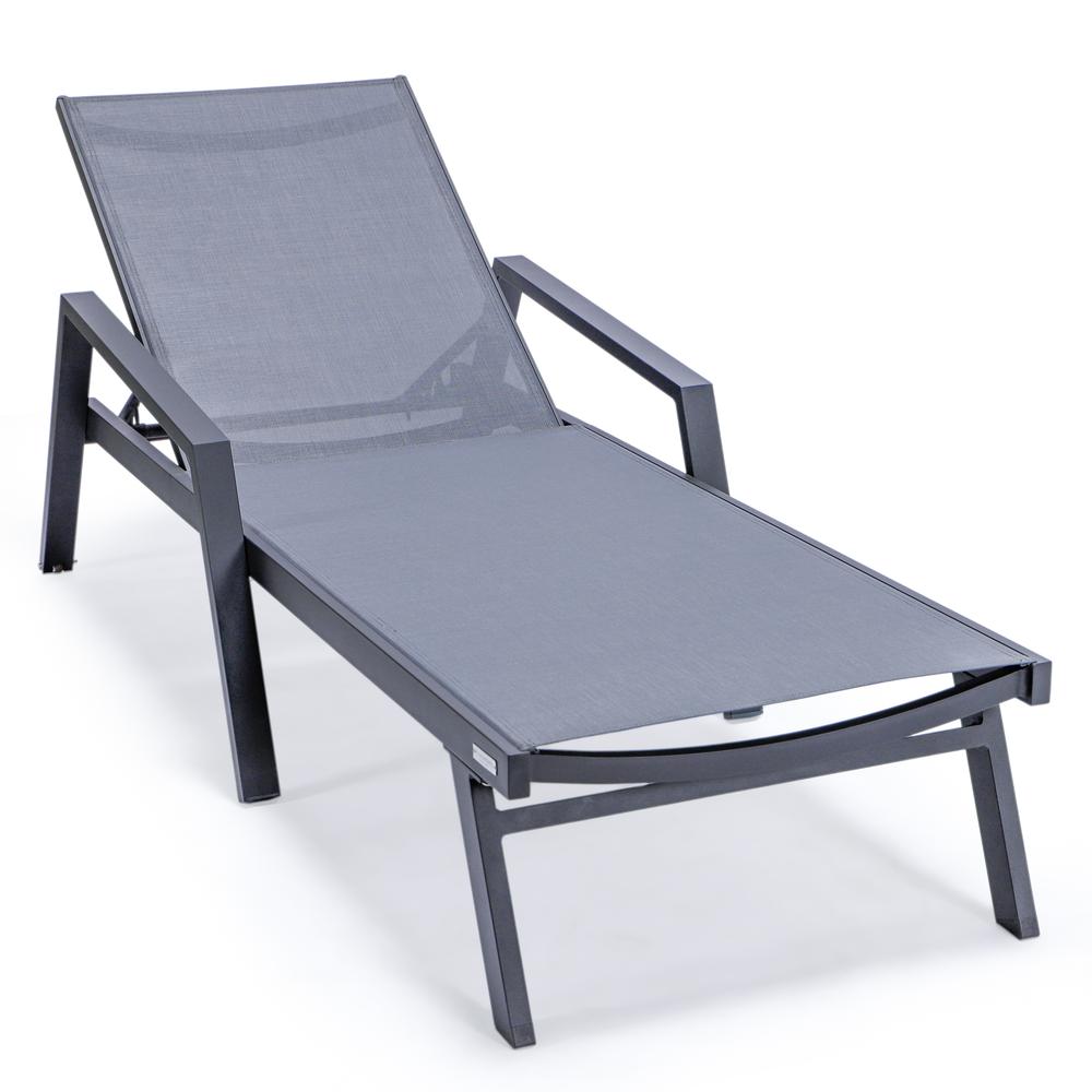 Aluminum Patio Chaise Lounge Chair With Arms Set of 2 with Fire Pit Side Table. Picture 17