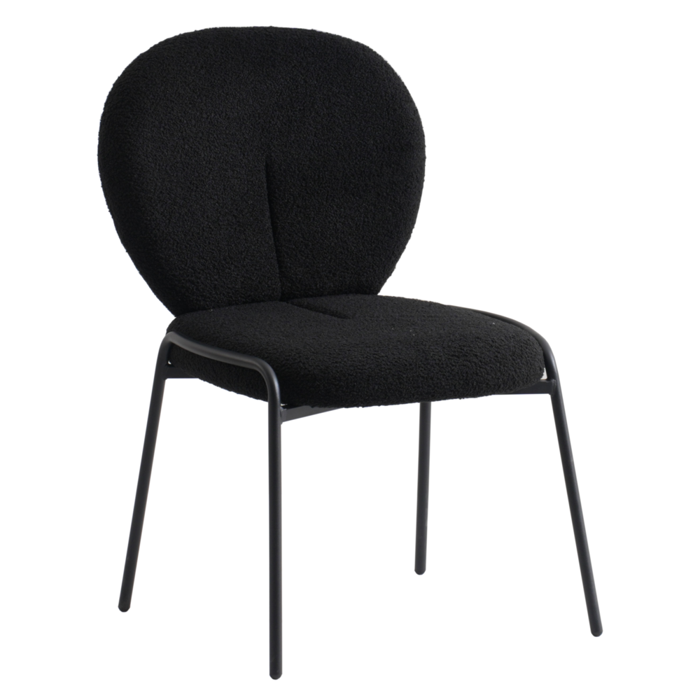 Boucle Dining Side Chair with Black Powder Coated Iron Frame. Picture 2