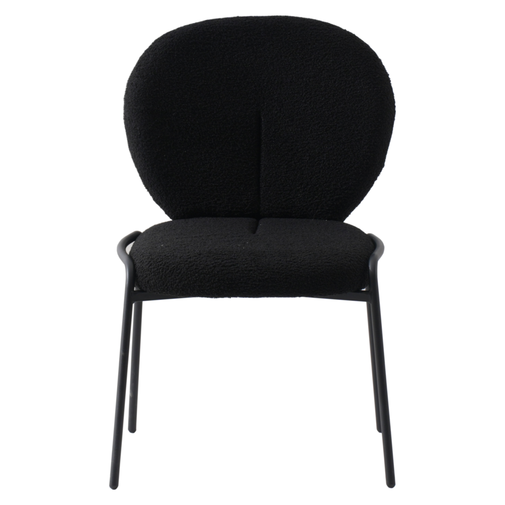 Boucle Dining Side Chair with Black Powder Coated Iron Frame. Picture 1